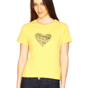 Tantra Women's Red Flower Heart Yellow T-shirt