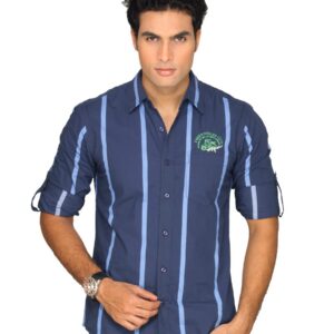 Spykar Men Stripes Navy Blue Shirt