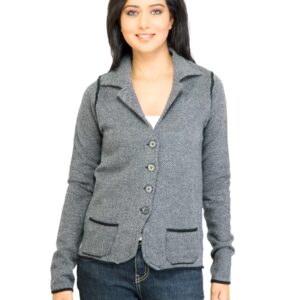 United Colors of Benetton Women Solid Grey Knitted Jacket
