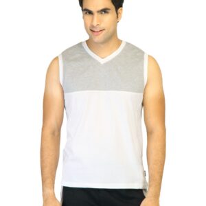 Hanes Men Sleeveless V Neck White Grey Innerwear T-shirt