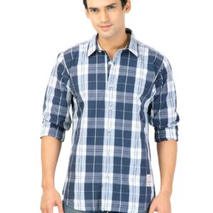 Basics Men Blue Slim Fit Checked Shirt