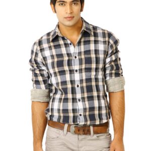 United Colors of Benetton Men Checks Grey Shirts