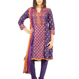 Biba Women Purple Printed Churidar Kurta with Dupatta