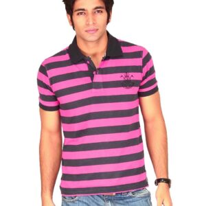 Classic Polo Men Pink Black Stripes T-shirt