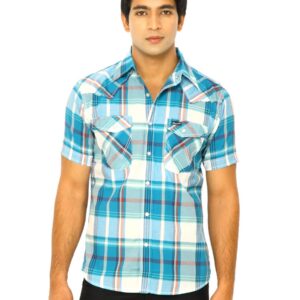 Wrangler Men Dodge Broad Accent Check Blue Shirt