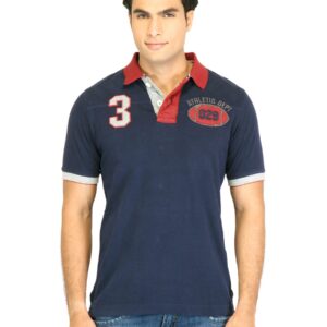 Basics Men Navy Printed Polo T-shirt