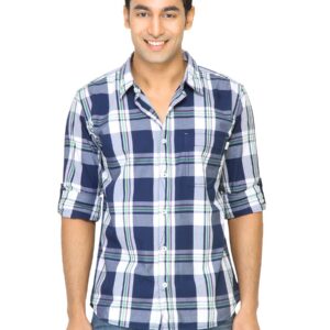 Basics Men Navy Slim Fit Checked Shirt