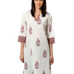 Fabindia Women Printed White Kurta