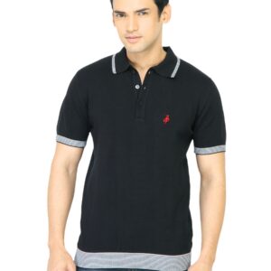John Players Men Solid Black Polo T-Shirt