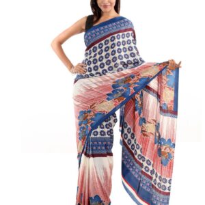 Prafful Blue Crepe Printed Saree