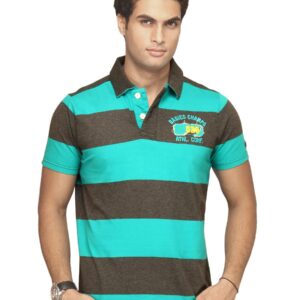 Basics Men Black & Green Striped Polo T-shirt