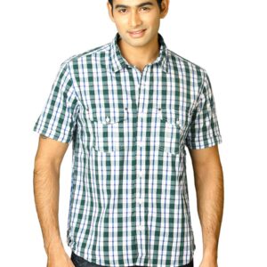 Scullers Men White & Green Check Shirt