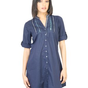 BIBA Women Solid Navy Blue Kurta