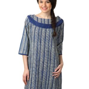 Alma Women Cream & Blue Kurta