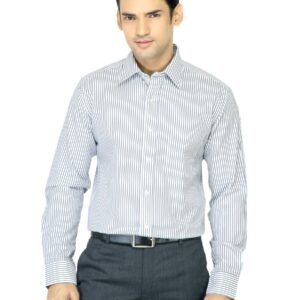 Mark Taylor Men Black Striped White Shirt