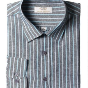 Arrow Men Grey Striped Shirt