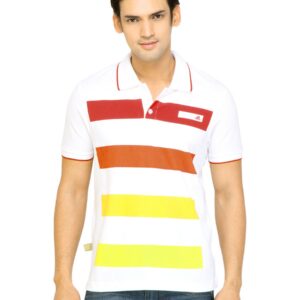 ADIDAS Men Stripes White Polo Tshirts