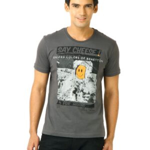 United Colors of Benetton Men Printed Grey Tshirts