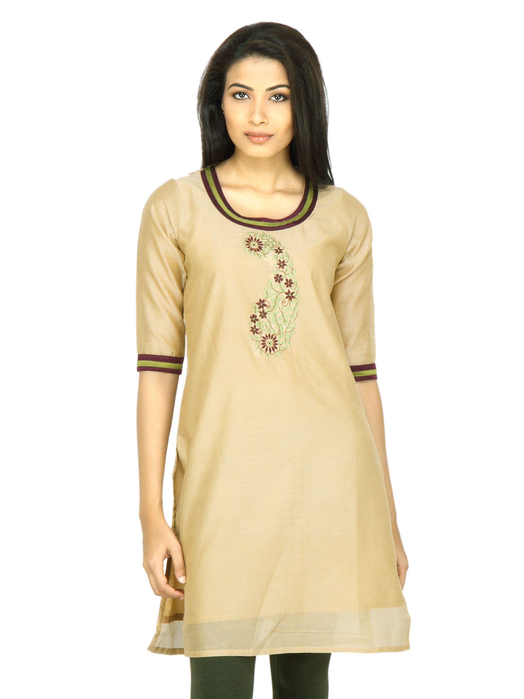Mother Earth Women Embroided Beige Kurta