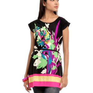 109F Women Black Printed Tunic