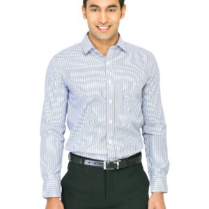 Mark Taylor Men Blue White & Dark Grey Striped Shirt
