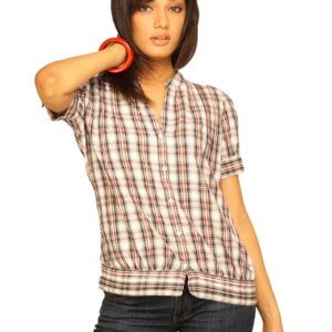 Wrangler Women Yoke Tucks Checks Pink White Top