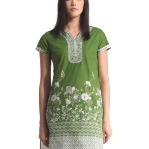 Folklore Women Printed Green Kurta