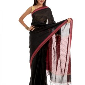Fabindia Black Self-Striped Saree