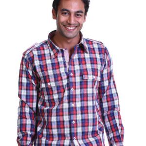 Basics Men Red & Blue Slim Fit Shirt