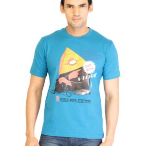 Peter England Men Printed Blue TShirt