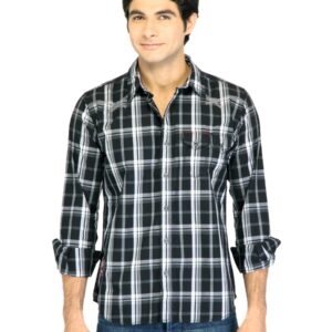 Basics Men Black Slim Fit Checked Shirt