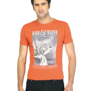 Flying Machine Men Printed Orange T-shirt