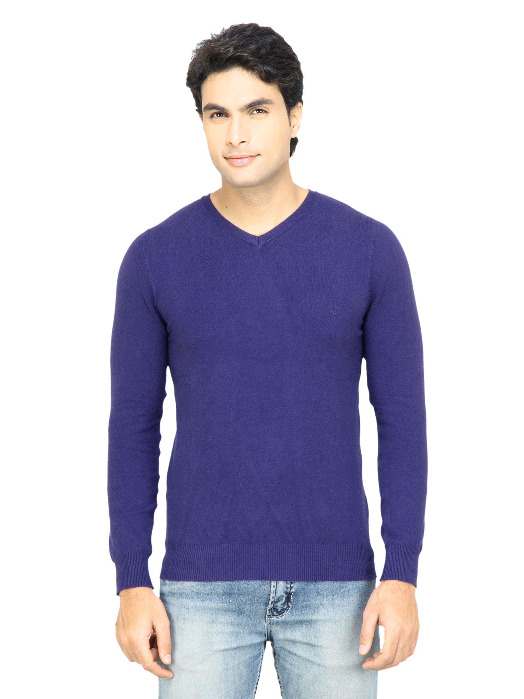 United Colors of Benetton Men Solid Blue Sweater