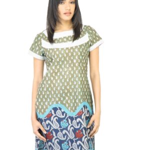 Vishudh Women Printed Olive Green Kurta