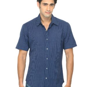 Fabindia Men Striped Navy Blue Shirt