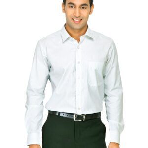 Mark Taylor Men White & Green Striped Shirt