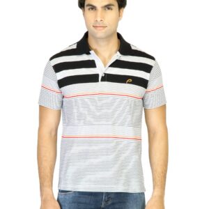 Proline Men Striped Black & Grey Polo T-Shirt