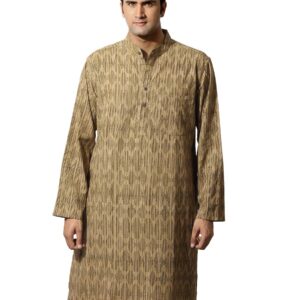 Fabindia Men Printed Olive Kurta