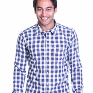 Basics MenNavy Slim Fit Checked Shirt