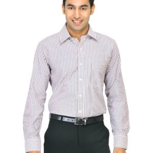 Mark Taylor Men Grey & White Striped Pink & Grey Accent Shirt