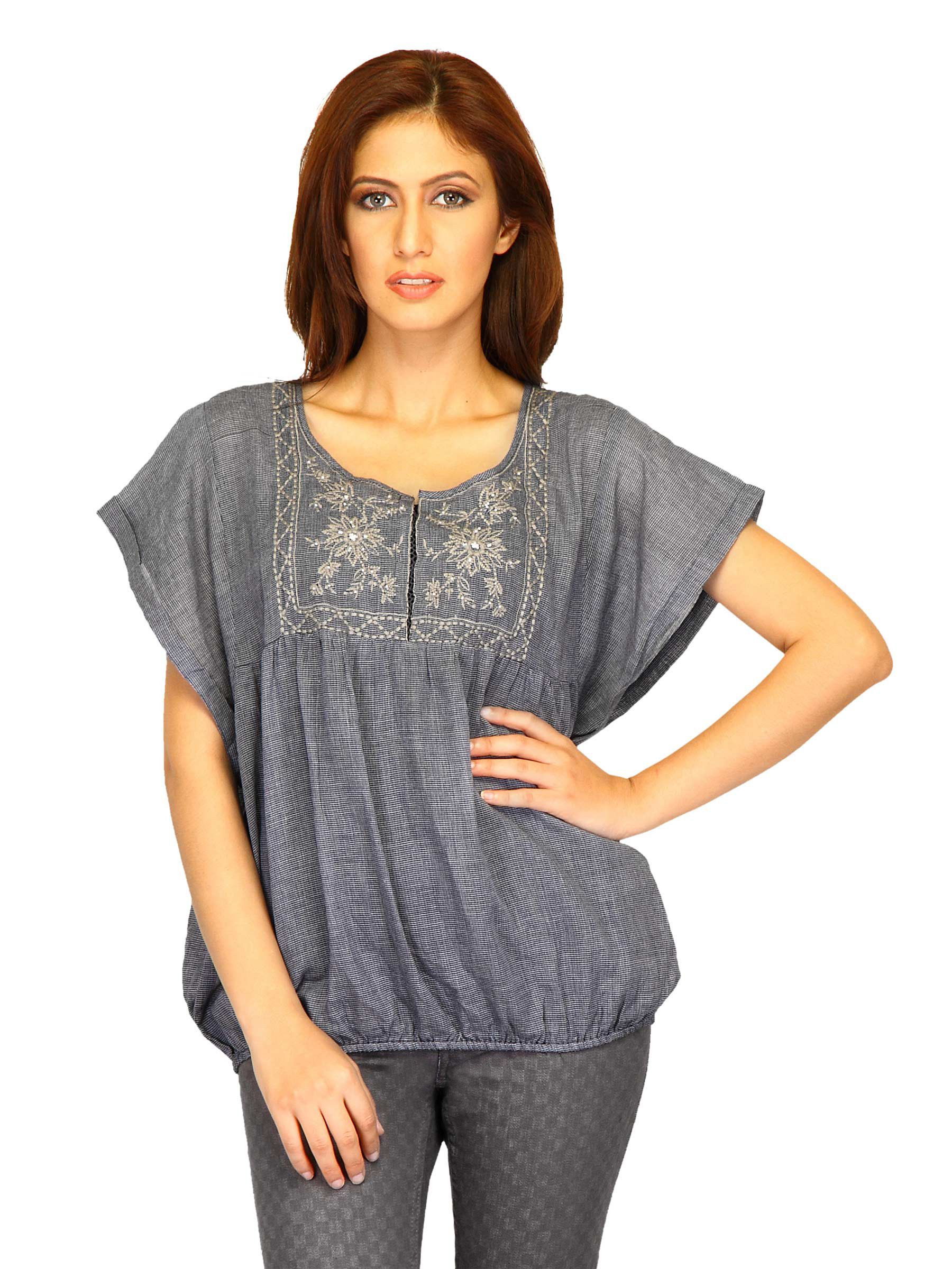 W Women Check Navy Blue Kurtis