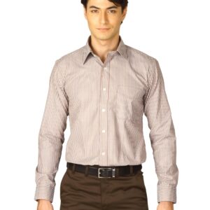 Mark Taylor Men Brown Striped Shirt