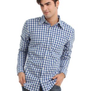 Myntra Men Blue and White Check Shirt