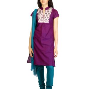 Vishudh Women Purple & Green Embriodery Churidar Kurta with Dupatta