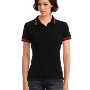 Femella Women Black Polo T-Shirt