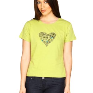 Tantra Women's Green Flower Heart Yellow T-shirt