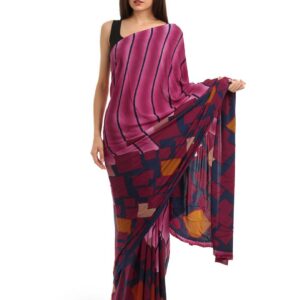 Prafful Magenta Crepe Printed Saree