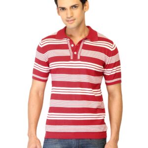 United Colors of Benetton Men Stripes Red  Polo T-shirts
