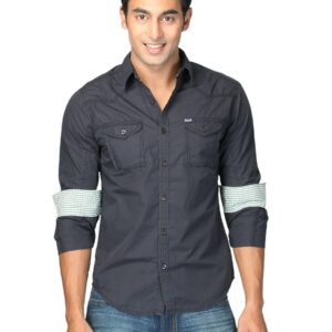 Locomotive Men Solid Poplin Laman Navy Blue Shirts