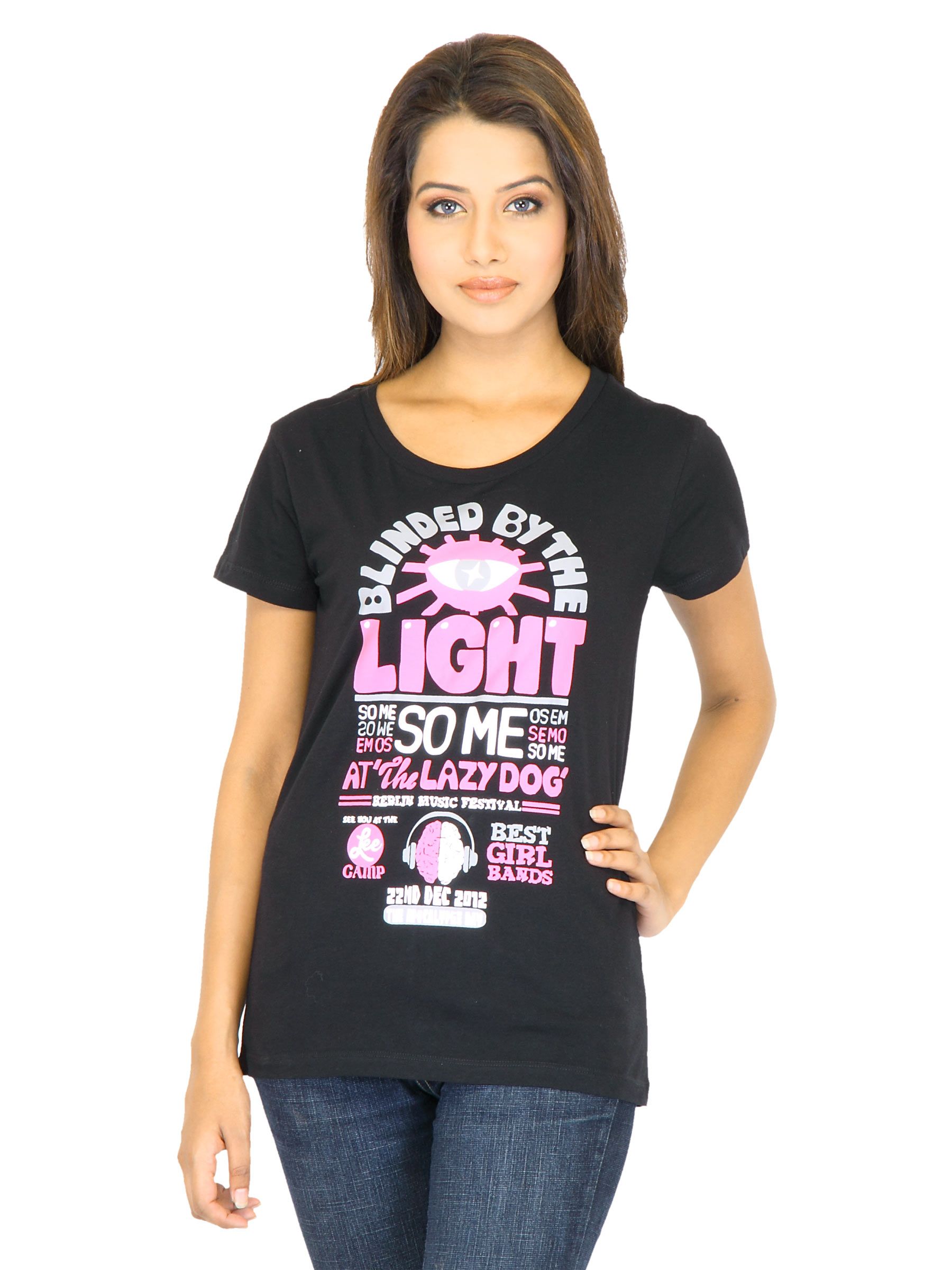 Lee Women Printed Black Tshirts